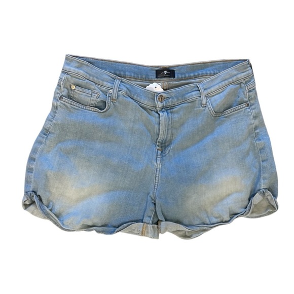 7 For All Mankind Blue Jean Shorts Distressed Mid-Rise - Picture 1 of 3